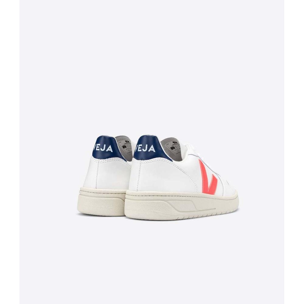 Veja V-10 LEATHER Sneakers Dames White/Orange/Blue | NL 646JPQ